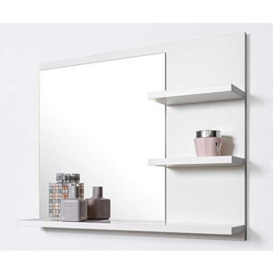 DOMTECH Bathroom Mirror with Shelves, White Bathroom Mirror 60 cm Wall Mirror Bathroom Mirror Bathroom Mirror R