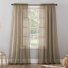 "No. 918 Erica Crushed Sheer Voile Rod Pocket Curtain Panel, 51"" x 95"", Taupe"
