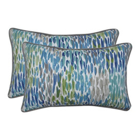 Pillow Perfect Outdoor - Indoor Make It Rain Cerulean Rectangular Throw Pillow (Set of 2), Blue