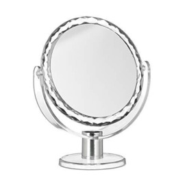 Relaxdays Magnifying Vanity Mirror, Round Standing Makeup Mirror, Cosmetics, Two-Sided, HWD: 23 x 19 x 10 cm, Transparent