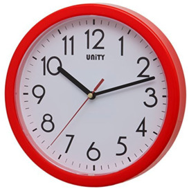 Unity Wall Clock, Hastings, Silent Sweep, Modern, Red, 22 cm / 8.6-inch