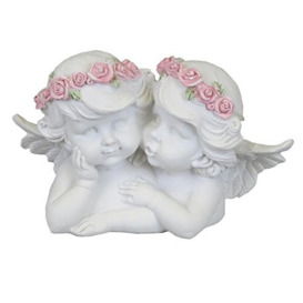Sassy Home Boy and Girl White Cherub Ornament with Pink Flower Crown