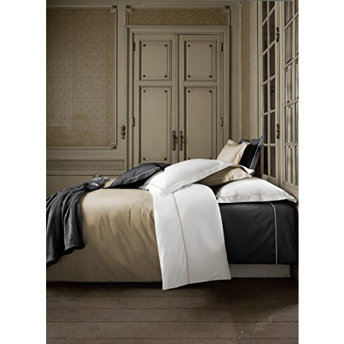 De Witte Lietaer Bumblebee Luxury Percale Duvet Cover Set + Pillow Cases, White/Taupe, 140 x 200 cm Cotton