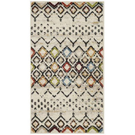 Safavieh Amsterdam Collection AMS108K Moroccan Boho Rug, Living Room, Bedroom, 25 x 4 ft, Ivory/Multi-Colour