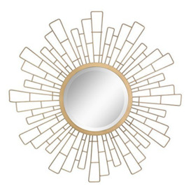 "Stonebriar Round Decorative 23.6"" Geometric Metal Sunburst Hanging Mirror for Wall, Antique Gold"
