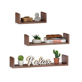 Relaxdays Wall, Set of 3, Modern Hanging Shelf, 15 cm Depth, for DVDs, Decorative, Wood, Brown, Varied