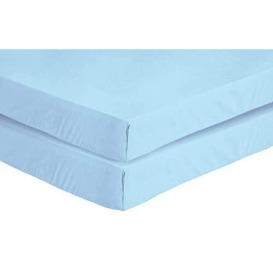 Linen Zone - 2 x Fitted Cot Bed Sheets - 200 Thread Egyptian Cotton Sheet for Standard Cot Bed Mattress, Toddler & Baby Cot Bedding (Blue, 70 x 140 cm)