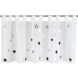 Startex Tab-Top Curtain with Stars 2409 White Grey Black 48 x 140 cm