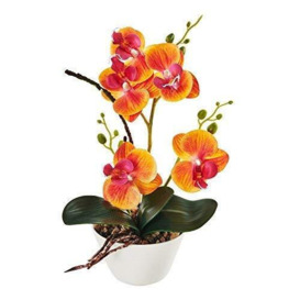 LOUHO Imiee Silk Flowers with Pot 31cm in Height Artificial Orchid Phalaenopsis Arrangement Flower Bonsai with Vase for Room Table Centerpieces-H:12” (Orange)
