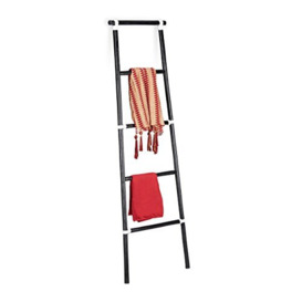 Relaxdays Towel Ladder Rack, Wooden, Rustic, Country House Style, Coat Stand, Black, HWD 150 x 50 x 3 cm
