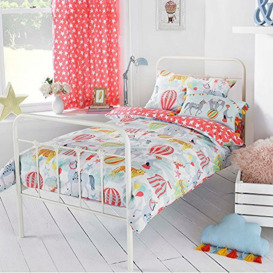 "Riva Paoletti Kids Vintage Circus Toddler DUVet Cover Set - Multicolour White - Reversible Circus Design - 1 X Pillowcase Included - Polycotton - Machine Washable - 120 X 150Cm (47"" X 59"" Inches)"