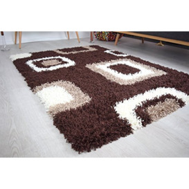 "Bravich RugMasters Runner Brown Beige and Ivory Cube Boxed Pattern Geometric Square Design Mix Super Soft High Deep Pile Luxury Shaggy Area Rug/Living Room Rug Carpet 60 x 230 cm (2' x 7'7"")"