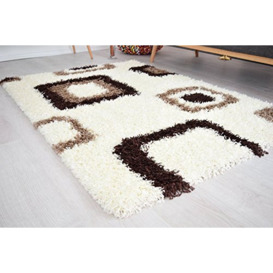 "BRAVICH RugMasters Runner Brown Beige and Ivory Cube Boxed Pattern Geometric Square Design Mix Super Soft High Deep Pile Luxury Shaggy Area Rug/Living Room Rug Carpet 60 x 230 cm (2' x 7'7"")"