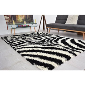 "Bravich RugMasters Black and Ivory Zebra Pattern Geometric Stripes Design Mix Super Soft High Deep Pile Luxury Shaggy Area Rug/Living Room Rug Carpet 80 x 150 cm (2'6"" x 5'0"")"
