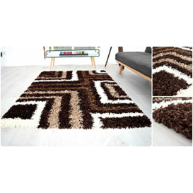Bravich RugMasters Large Runner Brown Beige and Ivory Tides Pattern Geometric Design Mix Super Soft High Deep Pile Luxury Shaggy Area Rug/Living Room Rug Carpet 60 x 110 cm (2' x 3'7)