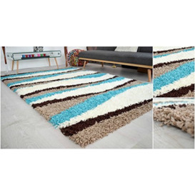 "BRAVICH RugMasters Extra Large Beige Brown Teal and Ivory Wave Pattern Wavy Design Mix Super Soft High Deep Pile Luxury Shaggy Area Rug/Living Room Rug Carpet 200 x 290 cm (6'7"" x 9'6)"