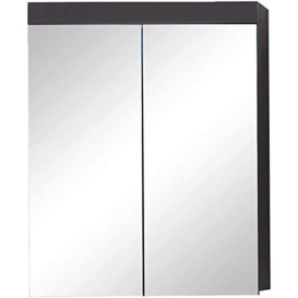 Trendteam Bathroom Mirror Cabinet With Plenty of Storage Space, Amanda, Agave Gray Glossy, 60 x 77 x 17 cm