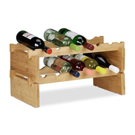 Relaxdays Stackable Wine Rack, Bamboo Holder for 12 Wine Bottles, Extendable, 2-Tier, Natural