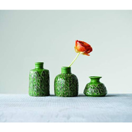 Creative Co-Op Green Embossed Stoneware (Set of 3 Sizes) Vases
