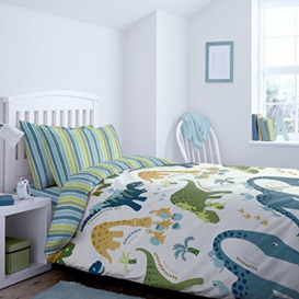 Catherine Lansfield Dino Duvet Bed, 100% Cotton, Green, 180 x 220 + 50 x 125, 2