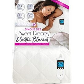 Sweet Dreams Electric Blanket Single Bed Size 200 x 107 x 40cm - Plush Fleece Quilted, Fitted, Washable, Heated Mattress Cover Underblanket,10 Timer & 9 Heat Settings, Overheat Protection