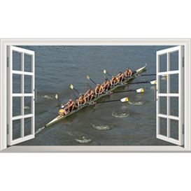 Rowing Boat Race Rowers 3D V101 Magic Window Wall Sticker Self Adhesive Poster Wall Art Size 1000mm Wide x 600mm deep (Large)
