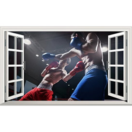 Boxing Ring Boxers 3D V102 Magic Window Wall Sticker Self Adhesive Poster Wall Art Size 1000mm Wide x 600mm deep (Large)