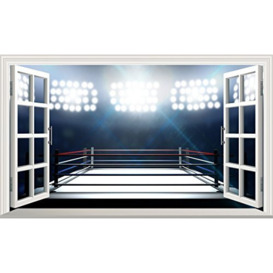 Boxing Ring Boxers 3D V101 Magic Window Wall Sticker Self Adhesive Poster Wall Art Size 1000mm Wide x 600mm deep (Large)