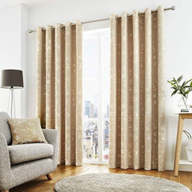 "Curtina - Sagano - Ready Made Lined Eyelet Curtains - 66"" Width x 72"" Drop (168 x 183cm) in Natural Beige"