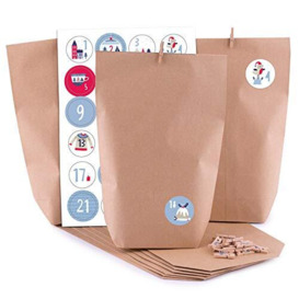 Pajoma Advent Calendar Sweet Home 1 x 24 Kraft Paper Bags for Filling with Number Stickers and Clips Christmas
