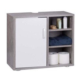 Relaxdays Basin Vanity Unit, One Door, Bathroom Under-Sink Cabinet, Siphon Cut-Out, Grey, 51x60x32 cm