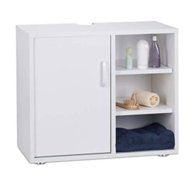 Relaxdays Basin Vanity Unit, One Door, Bathroom Under-Sink Cabinet, Siphon Cut-Out, White, 51x60x32 cm