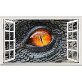 Dinosaur Eye Tyrannosaurus Rex V102 3D Magic Window Wall Sticker Self Adhesive Poster Wall Art Size 1000mm Wide x 600mm deep (Large)