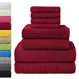 NatureMark 8-Piece Terry Towel Set, 100% Cotton, Burgundy Red