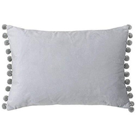 "Riva Paoletti Fiesta Rectangular Filled Cushion Multicoloured Pompom Edges-Faux Velvet Fabric-Discreet Zip Closure-100 Case (14"" x 20"" inches), Polyester, Dove/Silver, 35 x 50cm"