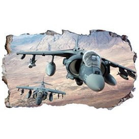 Hawker Harrier Jump Jet Fighter 3D V001 Magic Window Wall Sticker Self Adhesive Poster Wall Art Size 1000mm Wide x 600mm deep (Large)