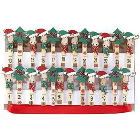 HEITMANN DECO Christmas - Wooden Clips for customized Advent calendar with hanging strap - DIY - Reindeer, Christmas Tree clasps