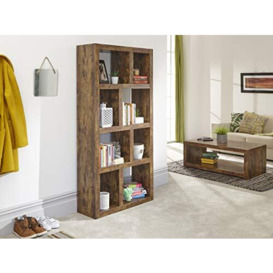 GFW Jakarta Mango Wood Tall Open Bookcase Unit for Home Office, Living Room Or Hallway, Wooden Shelves Cubby Furniture for Books, Display Ornament Or Plant, Gold, H165 x W80 x D29cm
