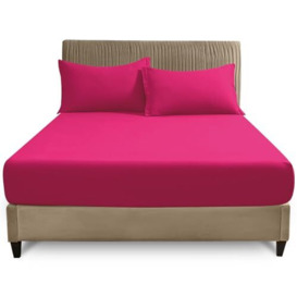 Easy Care Fitted Sheets Super King, Poly Cotton Corner Elastic Bed Sheet, Luxury Bedding & Linen, Fuchsia