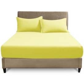 Premium Fitted Bed Sheet King Size, Plain Dyed Finest Bedding Sheets With Elasticated Corners, Yellow