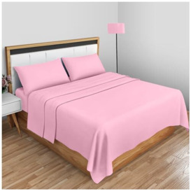 Non Iron Percale Single Flat Sheet - Polycotton Fabric Linen Bed Sheets- Anti Allergy Luxury Hotel Bedding Flat Sheets- Pink
