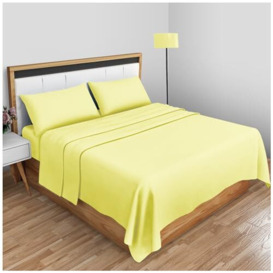 Non Iron Percale Single Flat Sheet - Polycotton Fabric Linen Bed Sheets- Anti Allergy Luxury Hotel Bedding Flat Sheets- Yellow