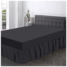 Non Iron Valance Sheet Double- Polycotton Fabric Frilly Bedding Sheets-Hotel Quality Elasticated Bed Skirt- Charcoal