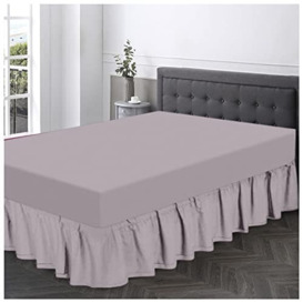Non Iron Valance Sheet Double- Polycotton Fabric Frilly Bedding Sheets-Hotel Quality Elasticated Bed Skirt- Grey