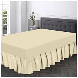 GC GAVENO CAVAILIA Non Iron Valance Sheet Double- Polycotton Fabric Frilly Bedding Sheets-Hotel Quality Elasticated Bed Skirt- Cream