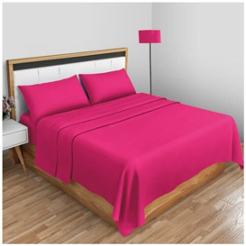 Non Iron Percale Single Flat Sheet - Polycotton Fabric Linen Bed Sheets- Anti Allergy Luxury Hotel Bedding Flat Sheets- Fuchsia