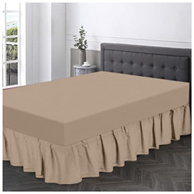 Non Iron Valance Sheet Double- Polycotton Fabric Frilly Bedding Sheets-Hotel Quality Elasticated Bed Skirt- Natural