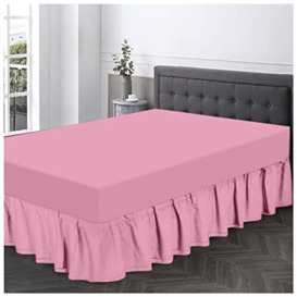 GC GAVENO CAVAILIA Plain Dyed Valance Fitted Sheet-Polycotton Soft Bedsheets For King Size Bed- Frill Bedding Base Wrap Valance Sheet- Pink