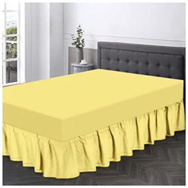 Non Iron Valance Sheet Double- Polycotton Fabric Frilly Bedding Sheets-Hotel Quality Elasticated Bed Skirt- Yellow
