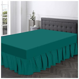 Plain Dyed Valance Fitted Sheet-Polycotton Soft Bedsheets For King Size Bed- Frill Bedding Base Wrap Valance Sheet- Deep Teal